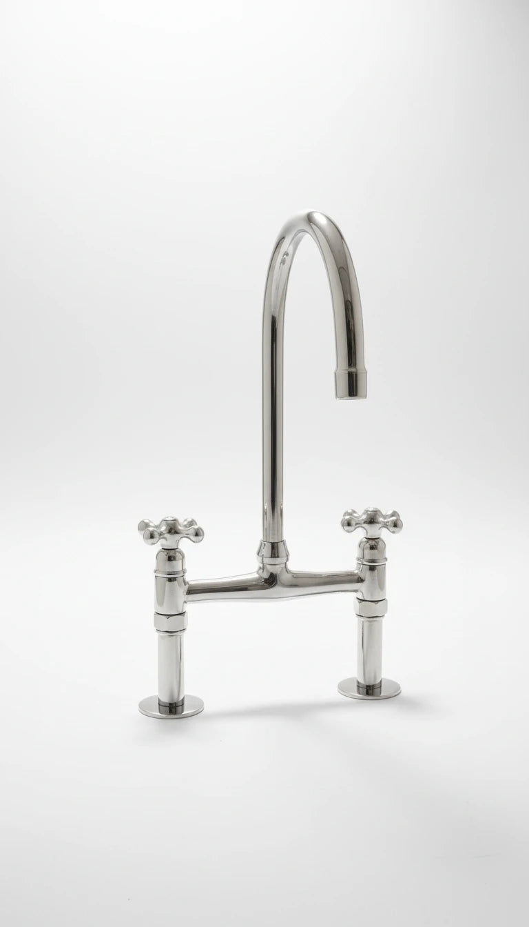 Antique Style, Unlacquered Solid Brass, Bridge Faucet, Vintage Kitchen Sink Faucet