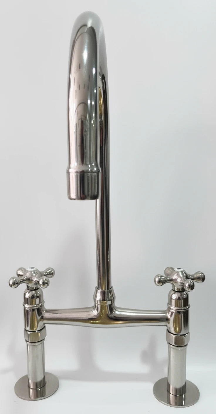 Antique Style, Unlacquered Solid Brass, Bridge Faucet, Vintage Kitchen Sink Faucet