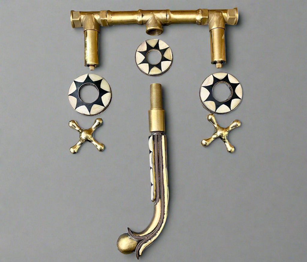 Unlacquered Brass Wall Mount Built In Bathroom Vanity Sink Faucet With  Handles