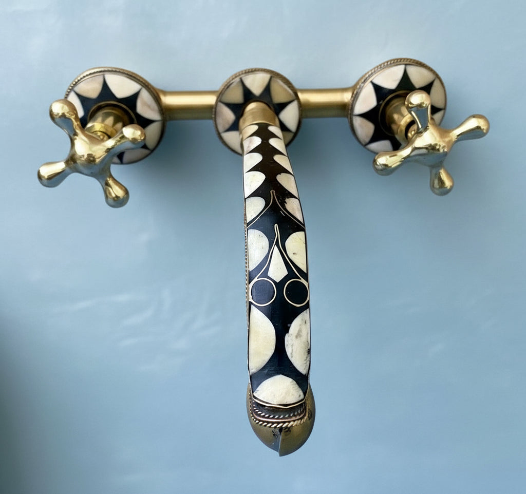 Unlacquered Brass Wall Mount Built In Bathroom Vanity Sink Faucet With  Handles