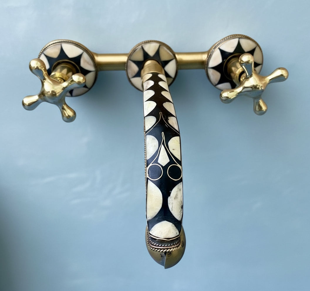 Unlacquered Brass Wall Mount Built In Bathroom Vanity Sink Faucet With  Handles