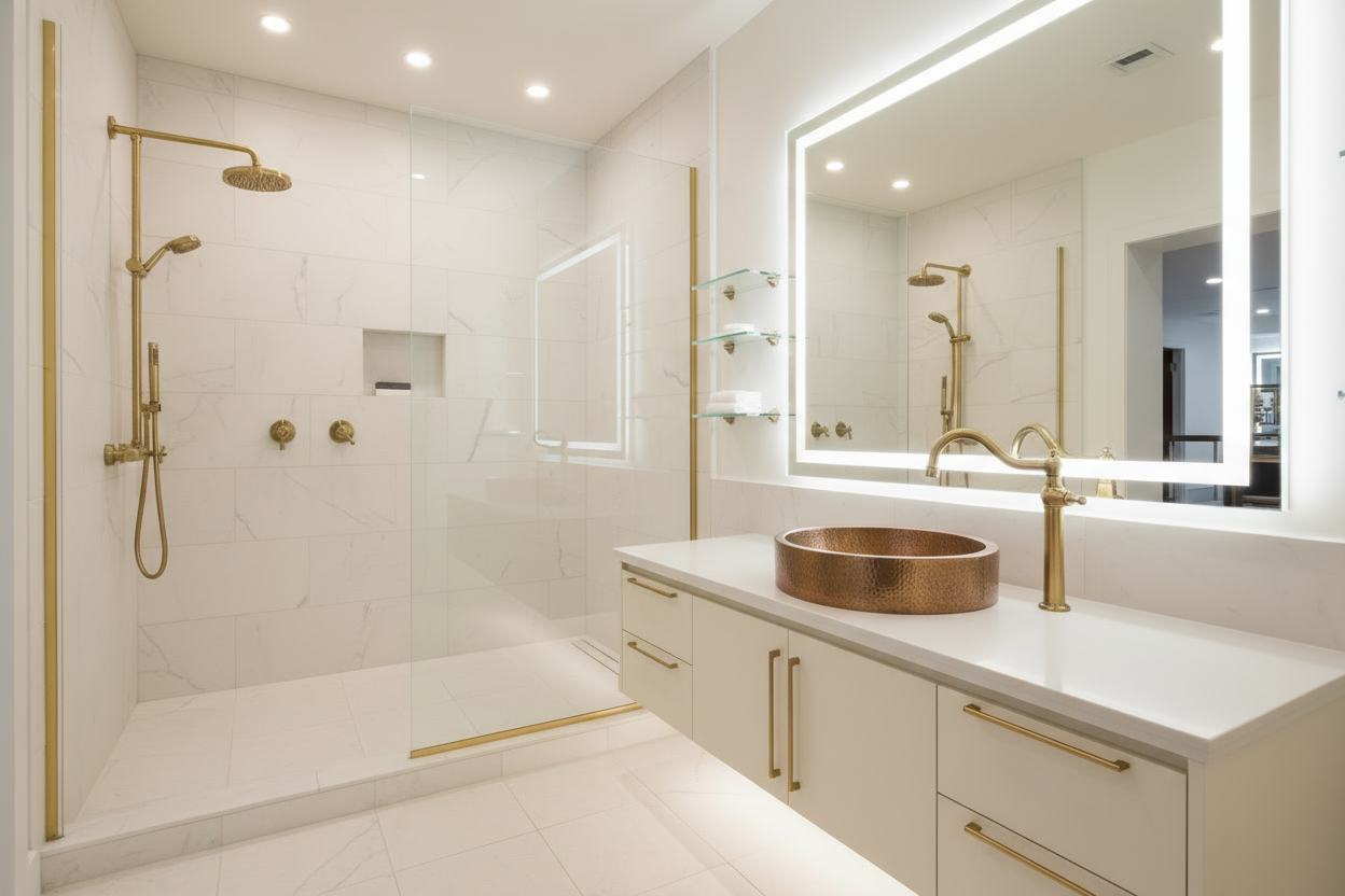 can you just make the cabinet a cream colour aswell the ame colour as the wall and add handles for the doors aswell amde out of brass